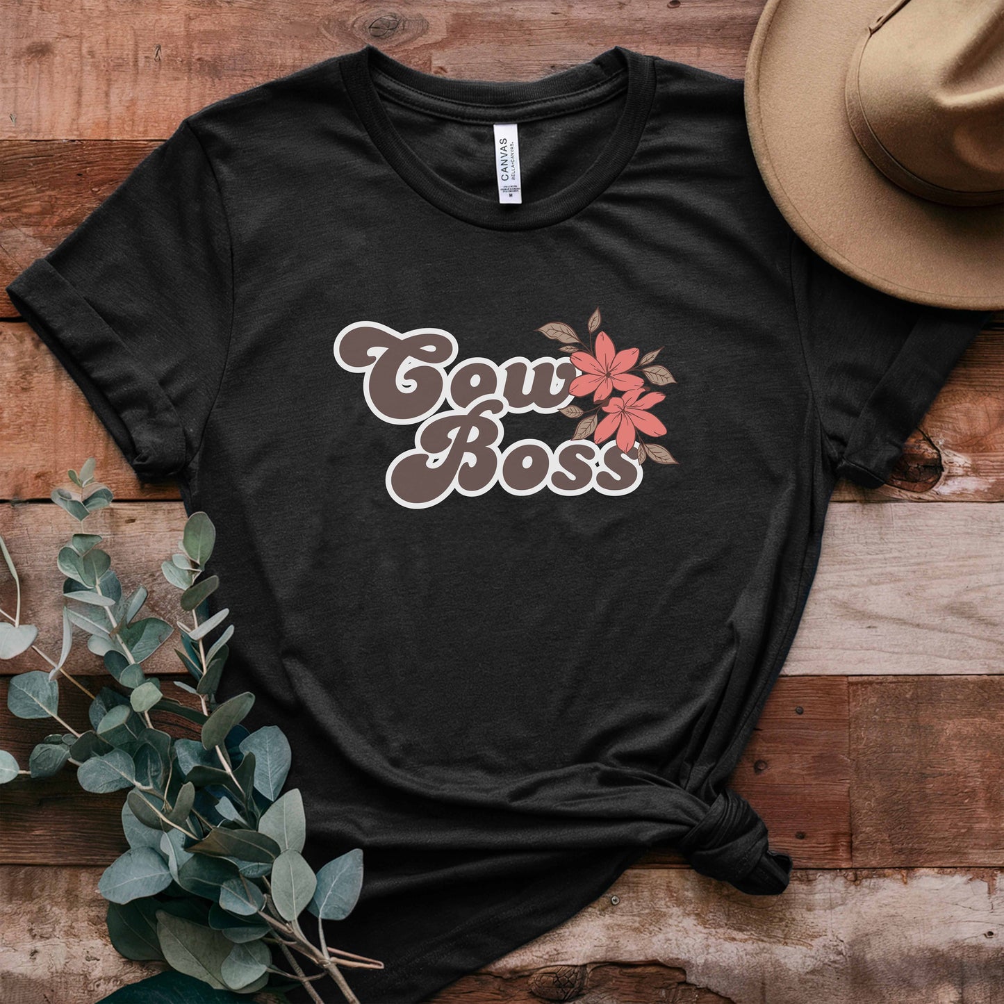 'Cow Boss' Retro Floral Tee