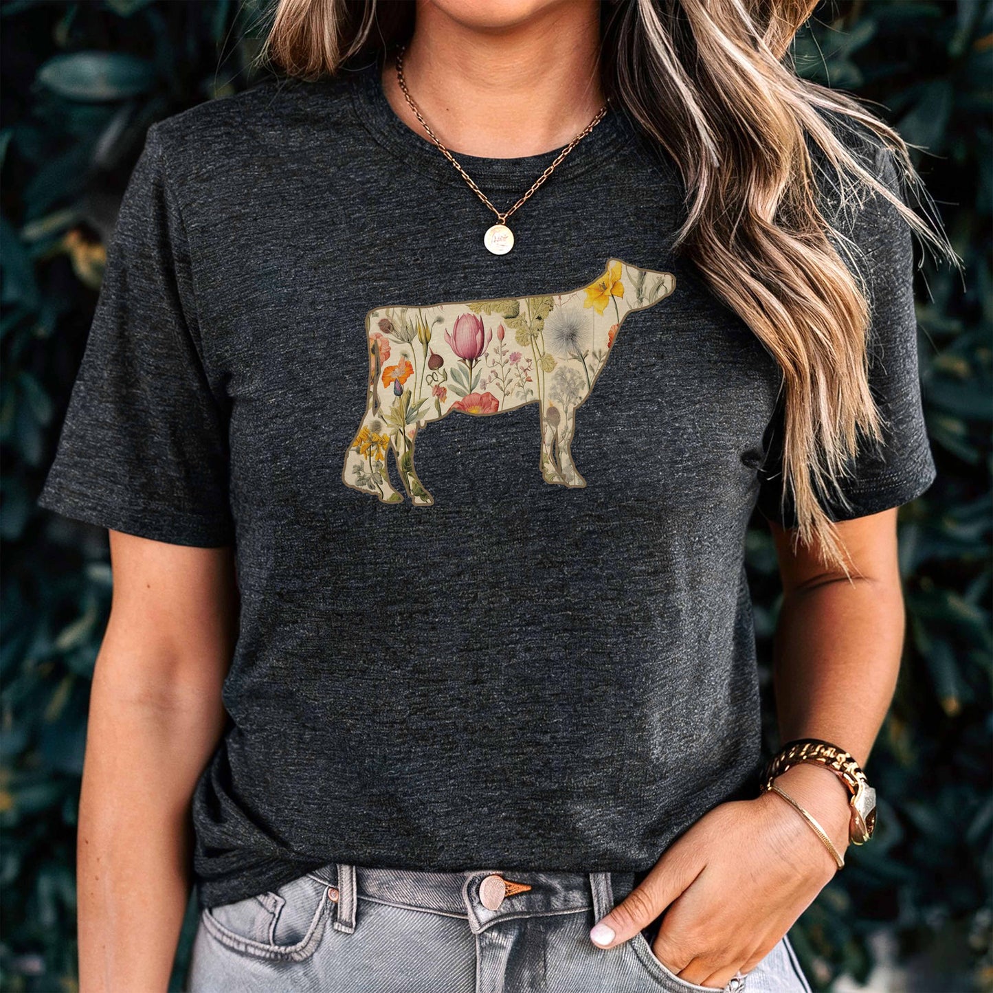 Vintage Floral Jersey Cow Tee Shirt