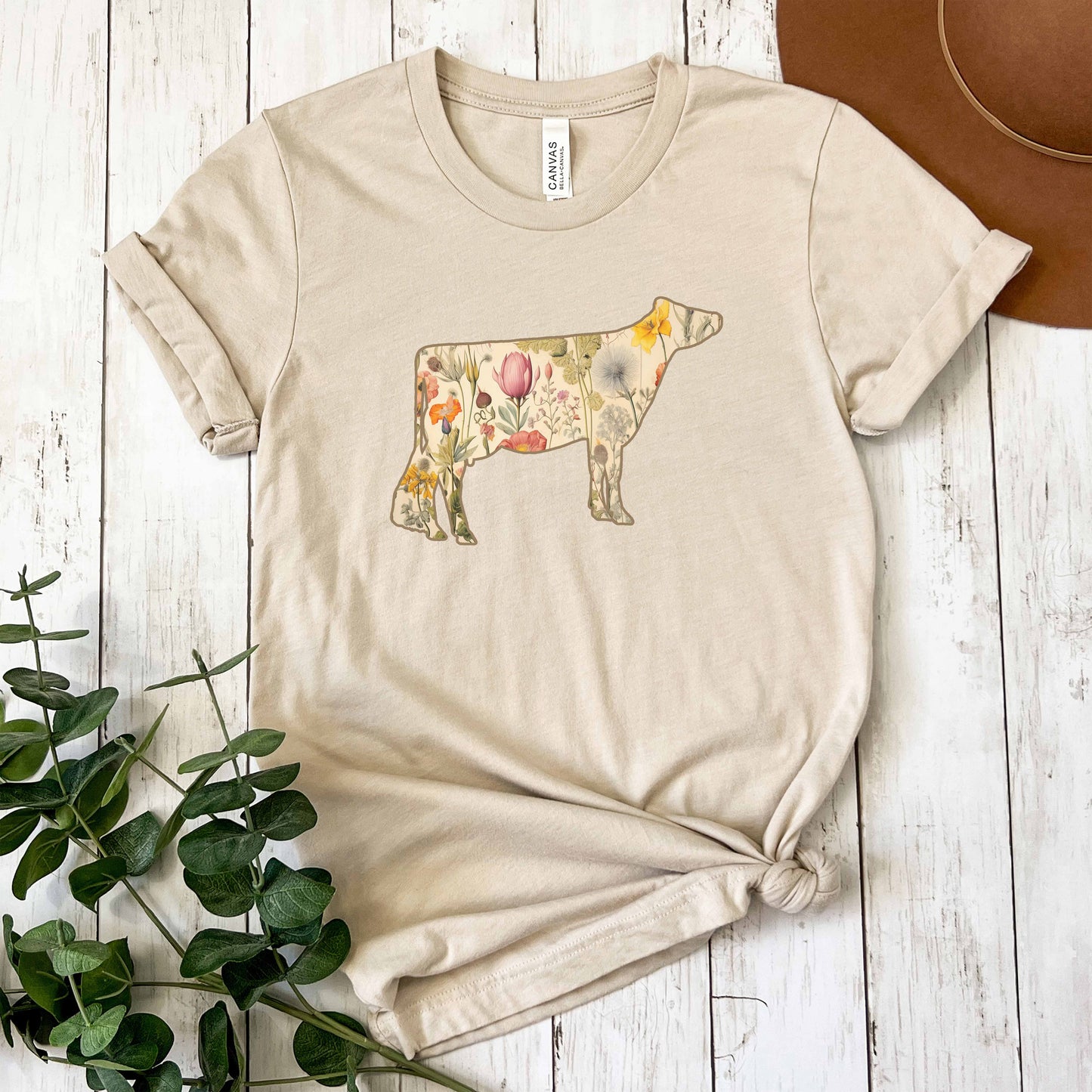 Vintage Floral Jersey Cow Tee Shirt
