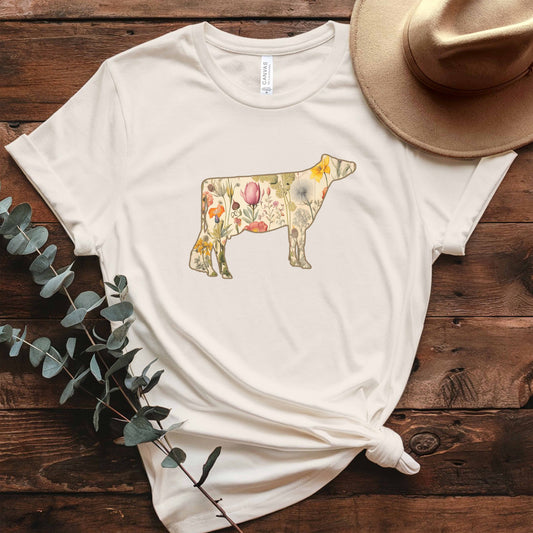 Vintage Floral Jersey Cow Tee Shirt