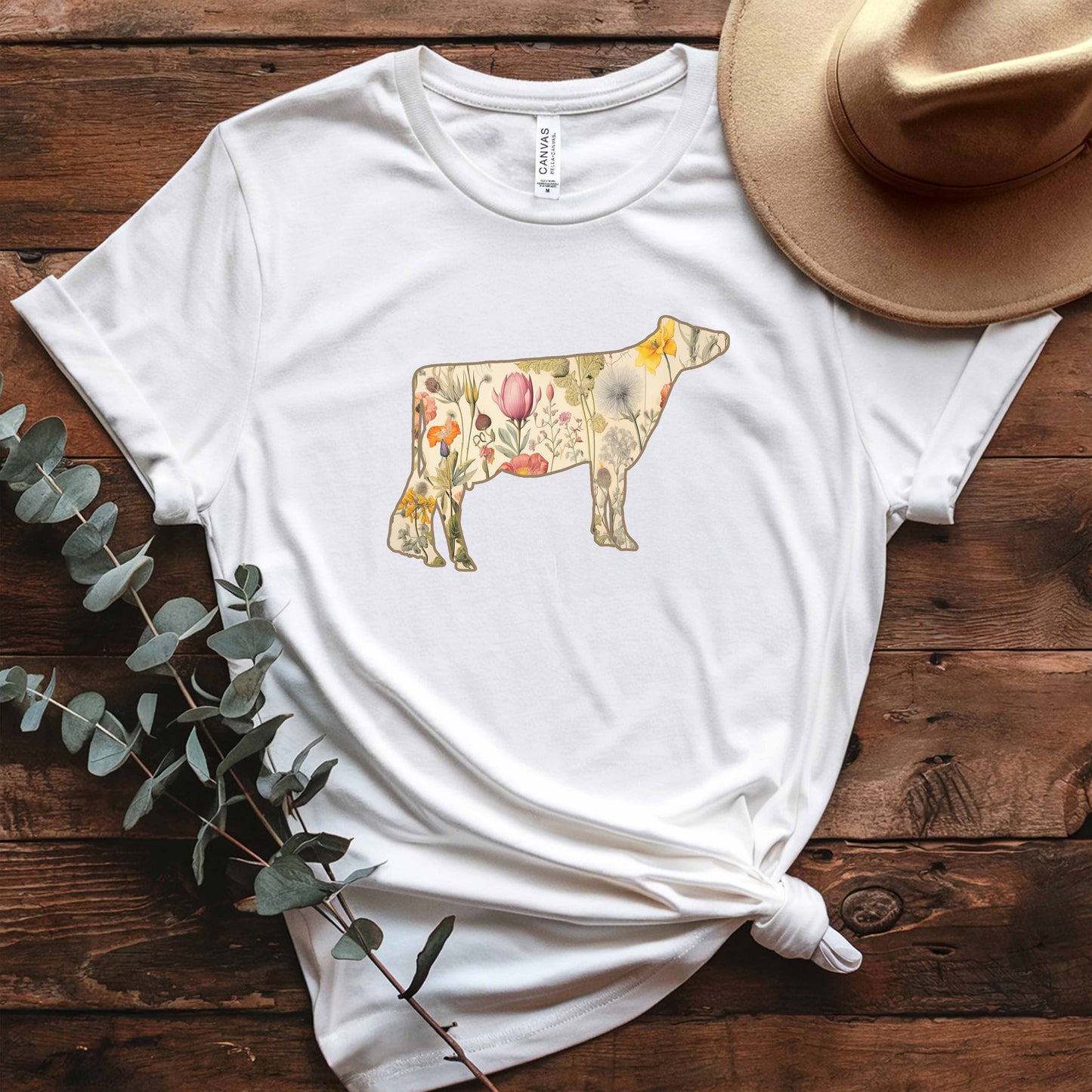 Vintage Floral Jersey Cow Tee Shirt