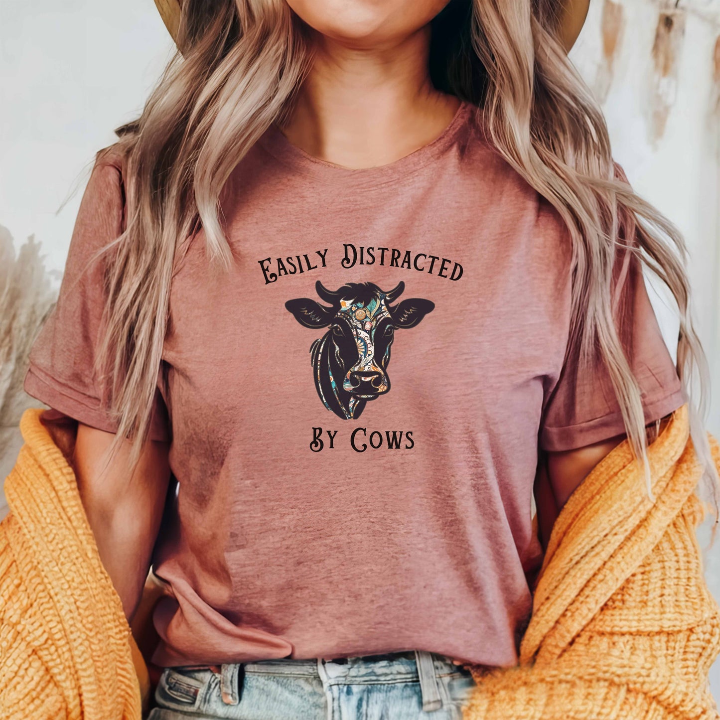 'Easily Distracted By Cows' Floral Short Sleeve Tee
