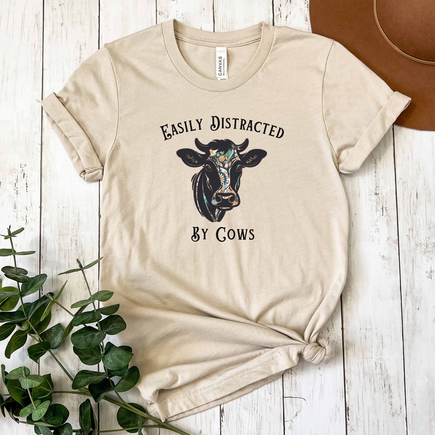 'Easily Distracted By Cows' Floral Short Sleeve Tee