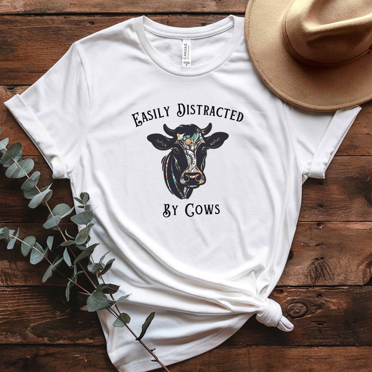 'Easily Distracted By Cows' Floral Short Sleeve Tee
