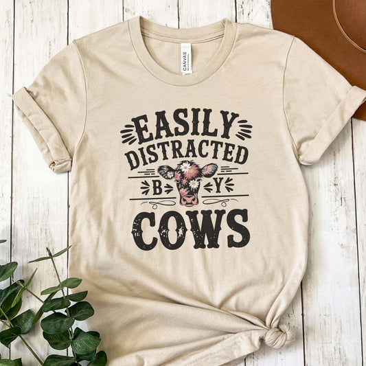 Vintage Style 'Easily Distracted Cows' Short Sleeve Tee