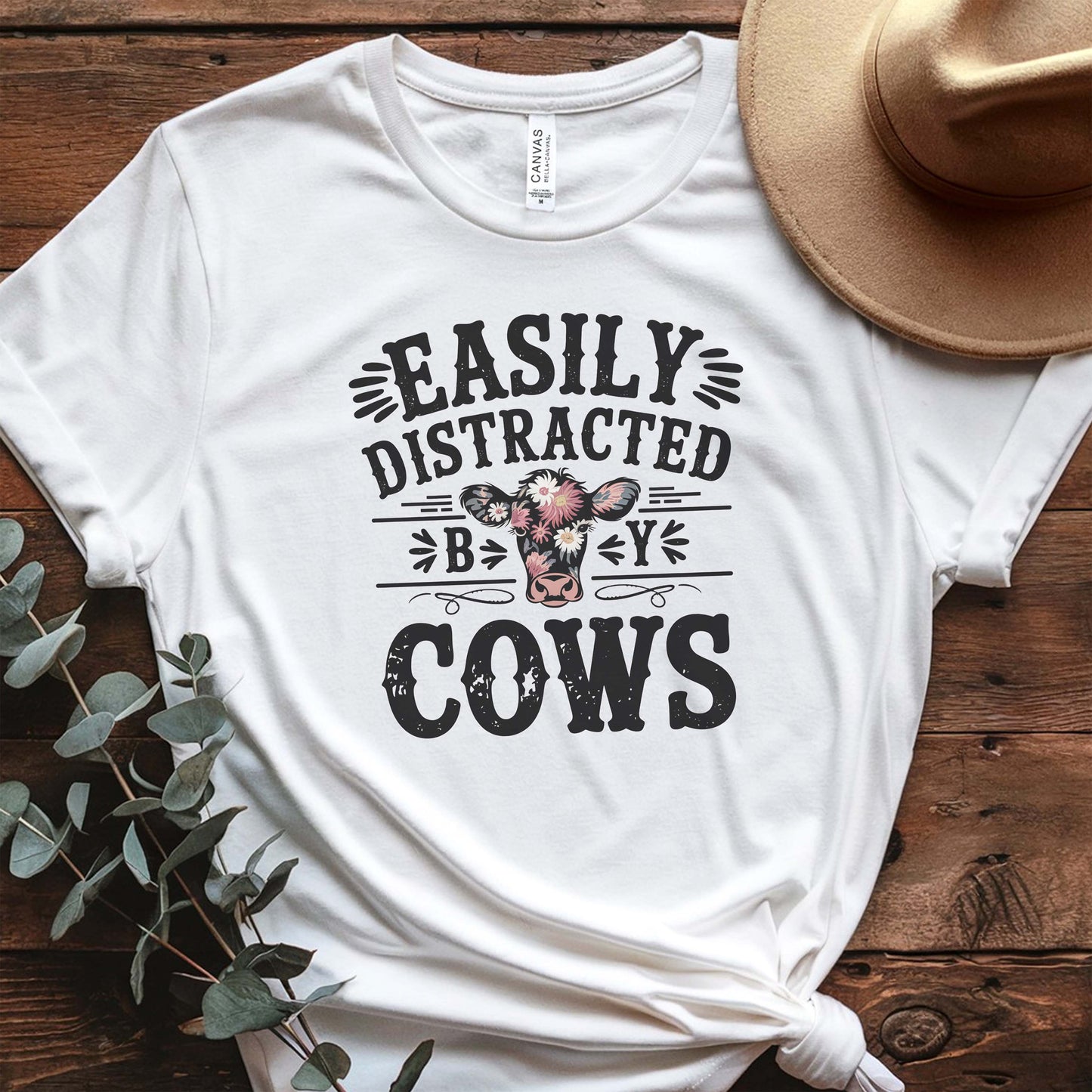 Vintage Style 'Easily Distracted Cows' Short Sleeve Tee
