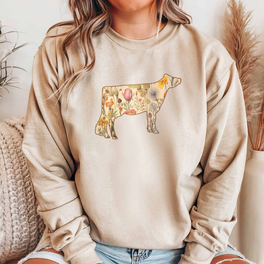 Vintage Floral Jersey Cow Sweatshirt