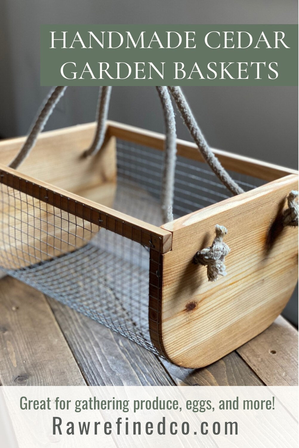Personalized Handmade Garden Harvest Basket | Garden Trug | Cedar Garden Basket | Handmade Egg Basket | Garden Hod | Garden Tool