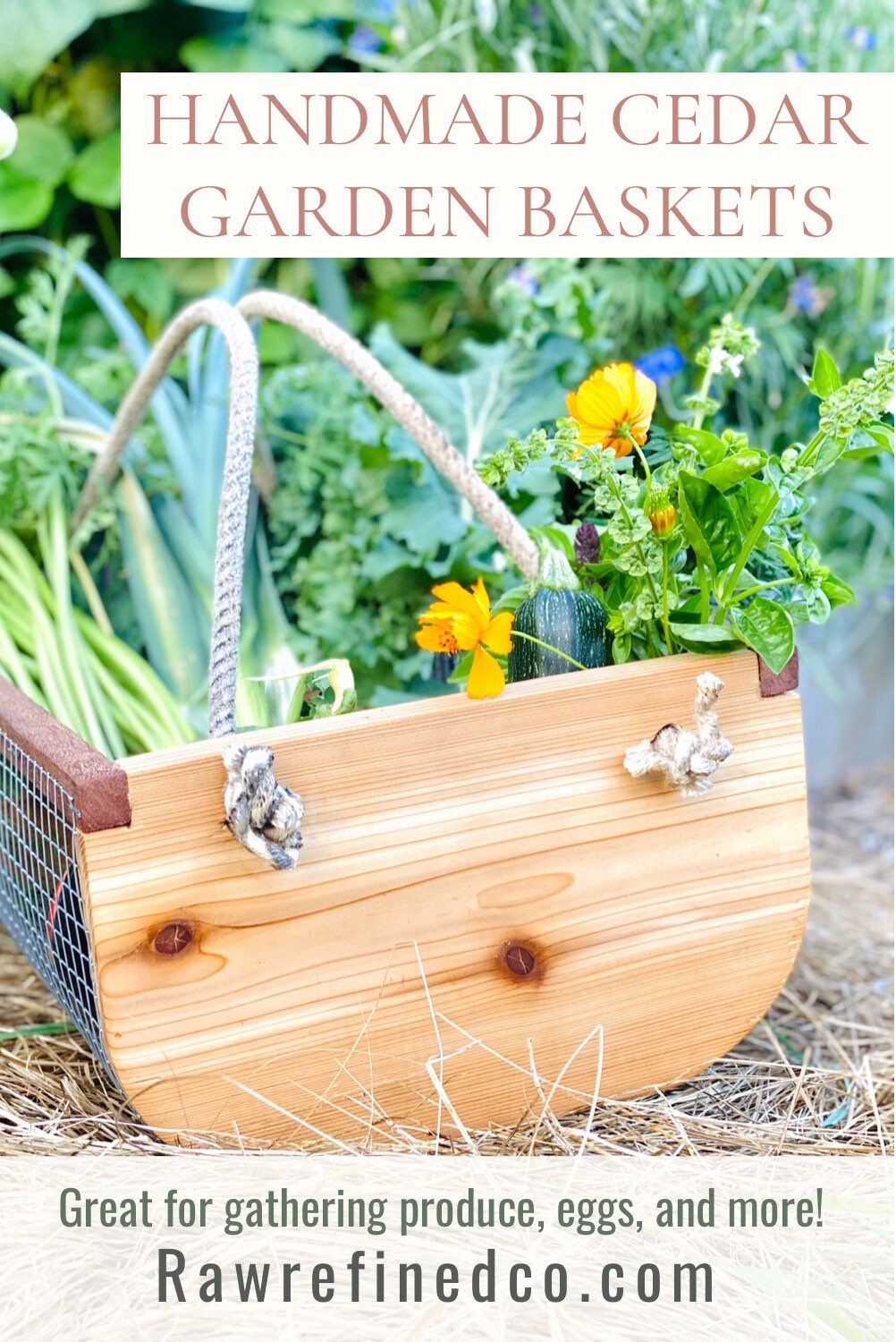 Personalized Handmade Garden Harvest Basket | Garden Trug | Cedar Garden Basket | Handmade Egg Basket | Garden Hod | Garden Tool