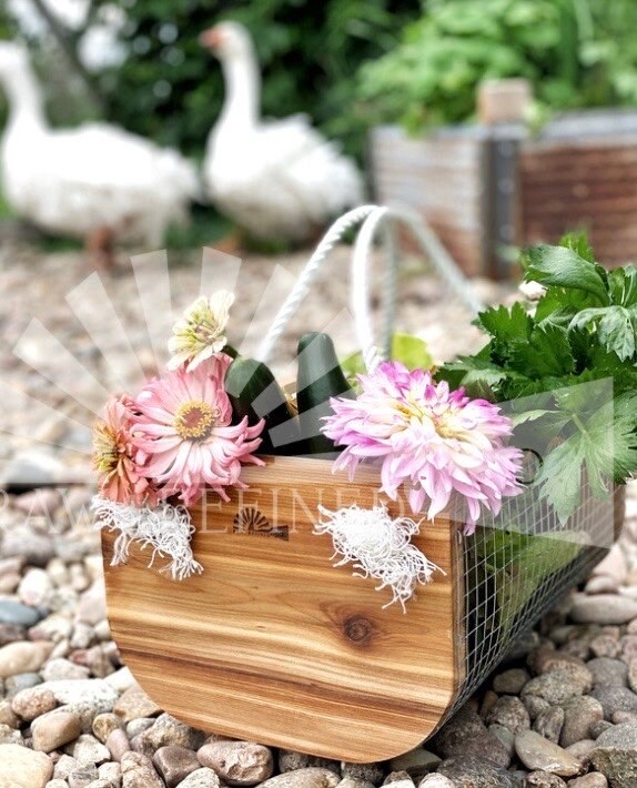 Personalized Handmade Garden Harvest Basket | Garden Trug | Cedar Garden Basket | Handmade Egg Basket | Garden Hod | Garden Tool