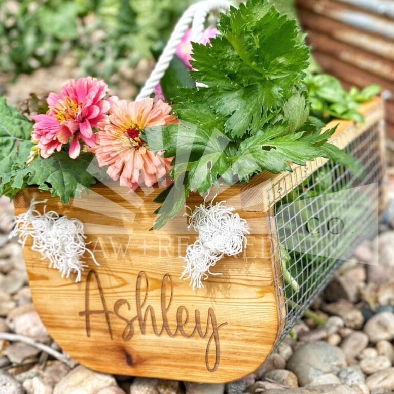 Personalized Handmade Garden Harvest Basket | Garden Trug | Cedar Garden Basket | Handmade Egg Basket | Garden Hod | Garden Tool