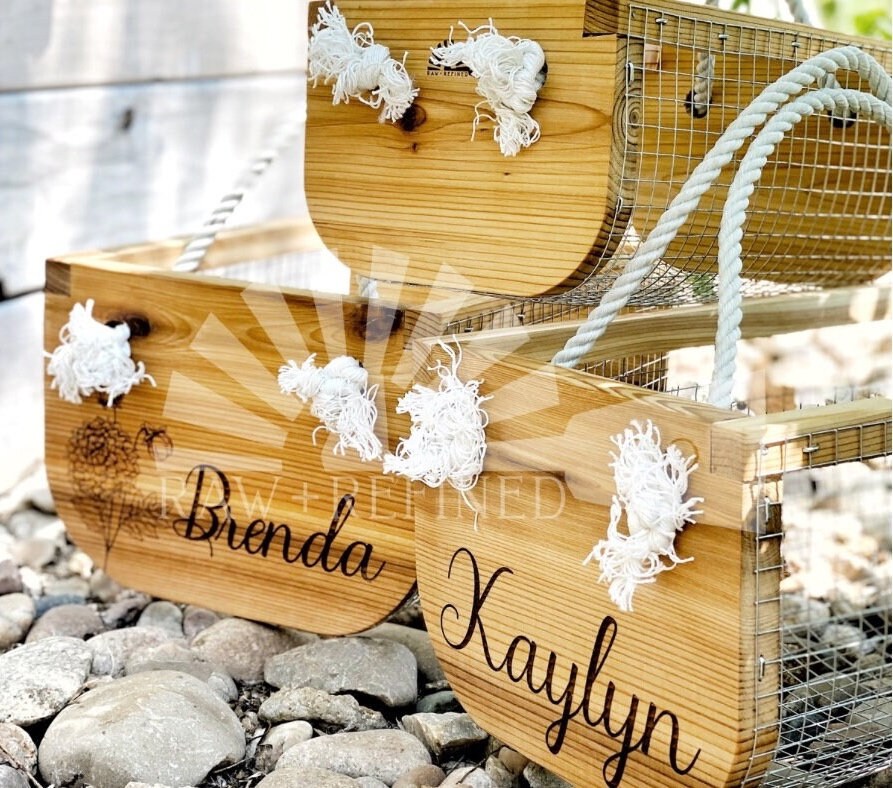 Personalized Handmade Garden Harvest Basket | Garden Trug | Cedar Garden Basket | Handmade Egg Basket | Garden Hod | Garden Tool