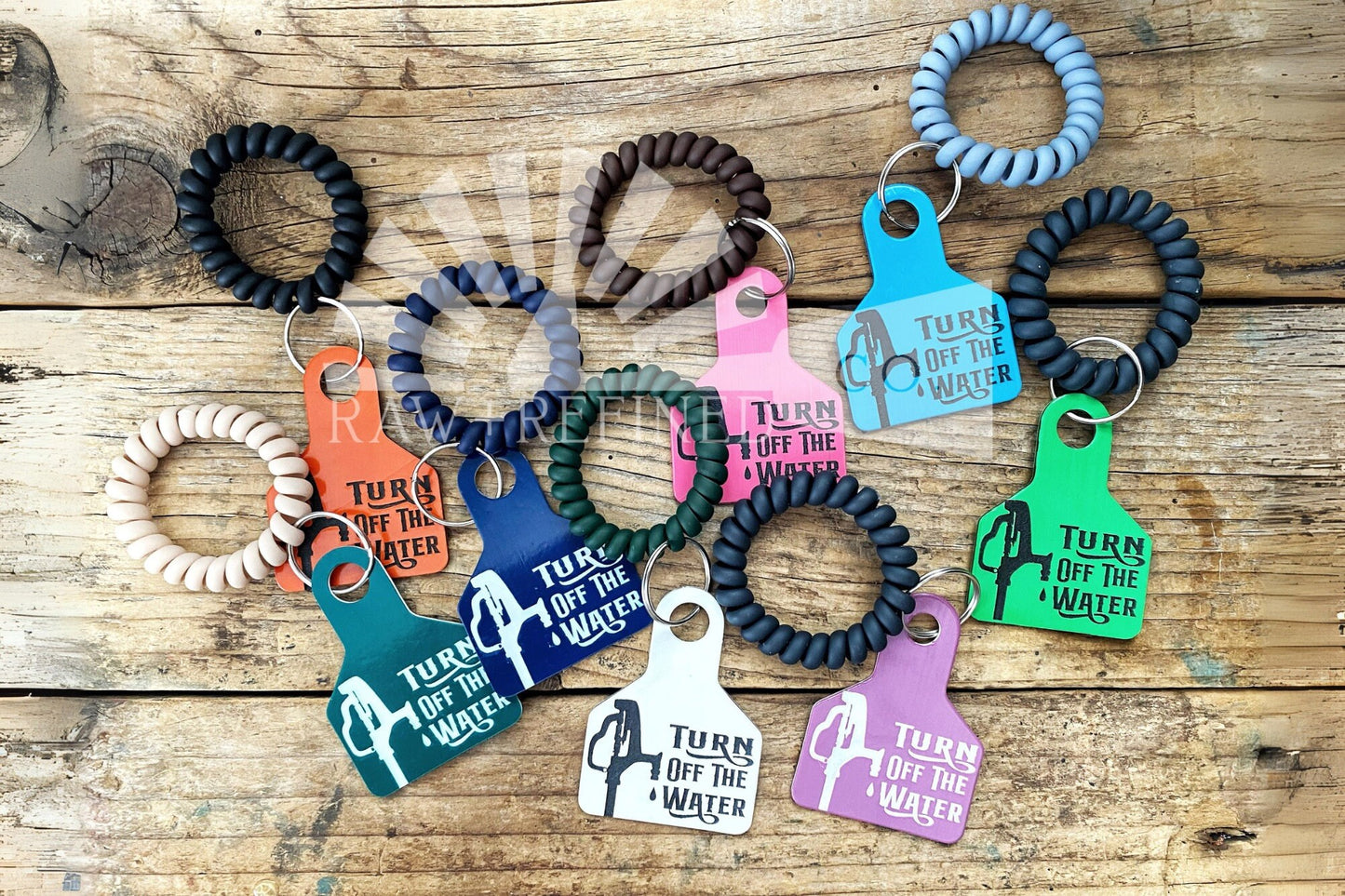 Turn Off The Water Reminder Cow Tag Keychain, Wristlet, Farmer Gift, Cattle Tag, Cow Tag, Horse Gift